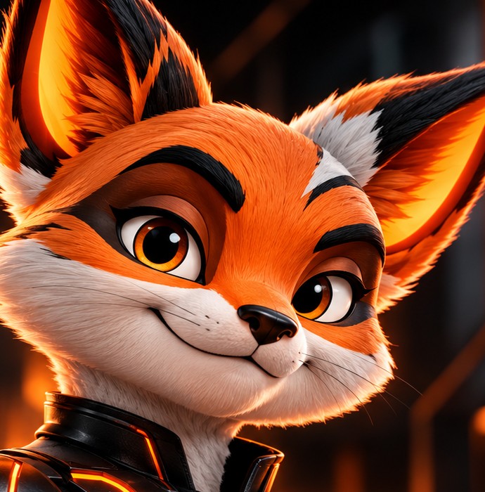 Rosto do mascote da VORIK LABS, uma raposa laranja e branca de olhos âmbar